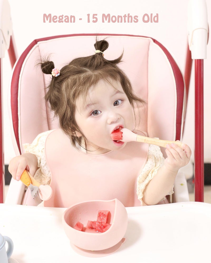 Ginbear Baby Bowls with Suction, Silicone Bibs, Self Feeding Spoons, Led Weaning Supplies, Toddler Eating Set for Ages 6 Months+ (Baby Pink) - Image 2